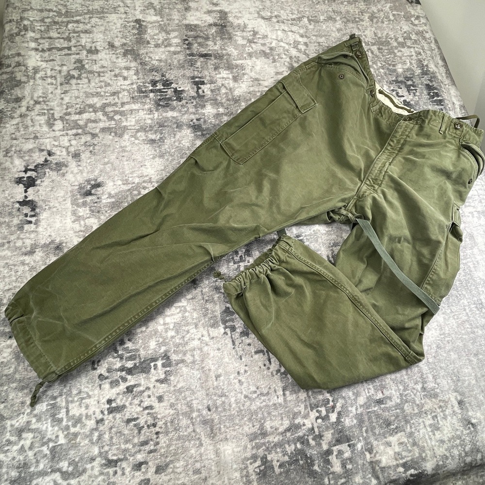Vtg USGI Men 40x27 Paratrooper Pants Vietnam Era Solid Cotton Green Combat Cargo